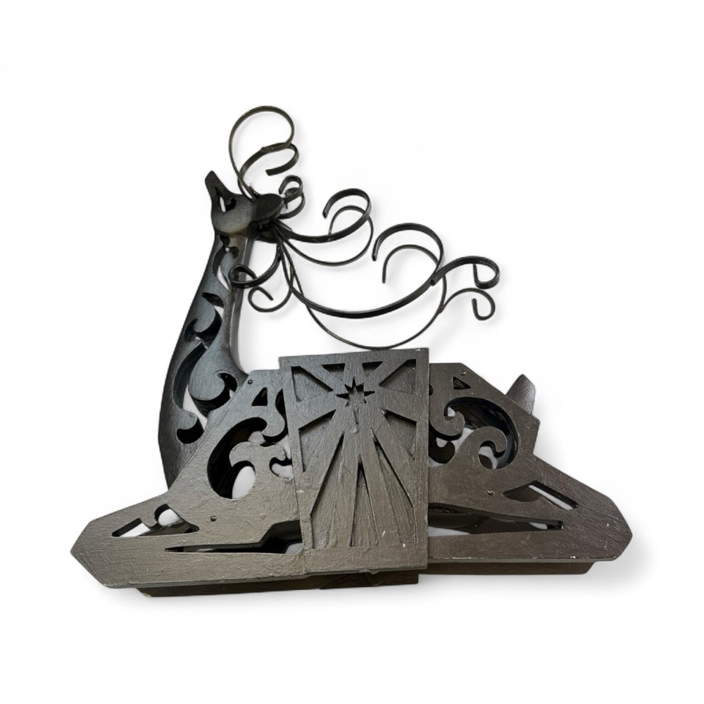 Black Wooden Reindeer With Metal Horns - Picture 5 of 8